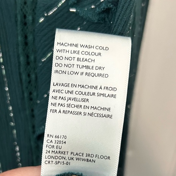 Cleobella Emerald Green Long Sleeve Metallic Striped Ruffle Blouse Size Medium - Picture 11 of 12